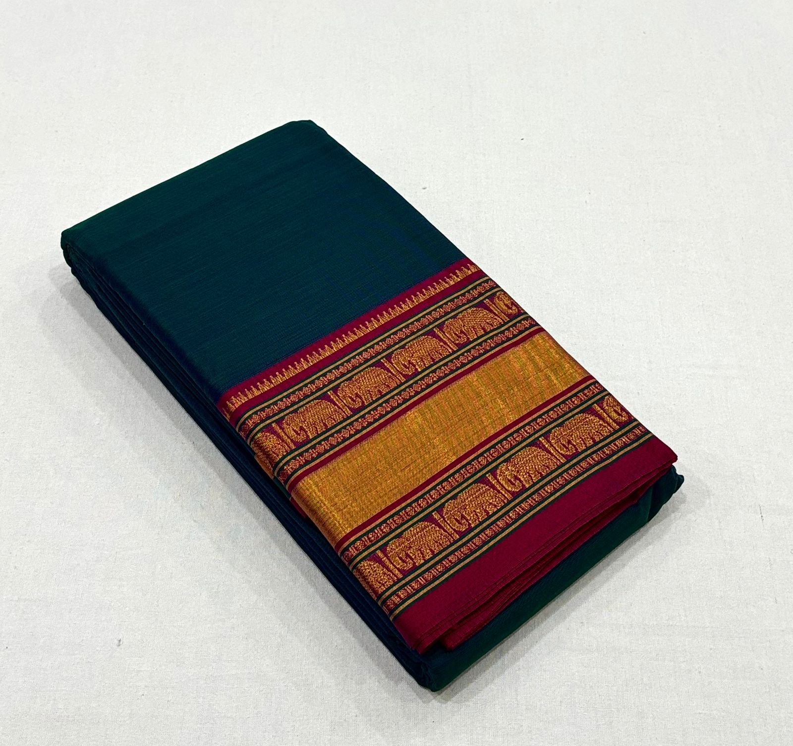 Jari Woven Elephant Border Pure Cotton Saree